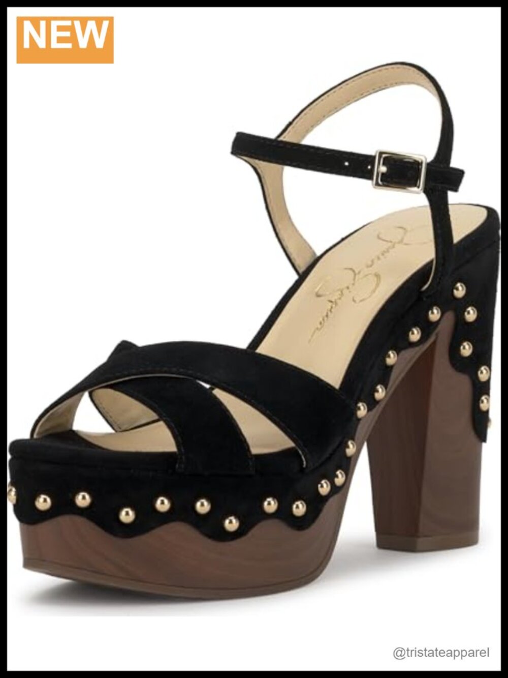 Block Heel Platform Sandals Leather Studded Ankle Strap Peep Toe